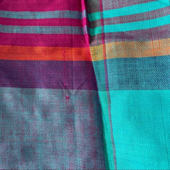 Vintage Echo Square Plaid Scarf Fringe Blue Purple - Picture 4 of 7